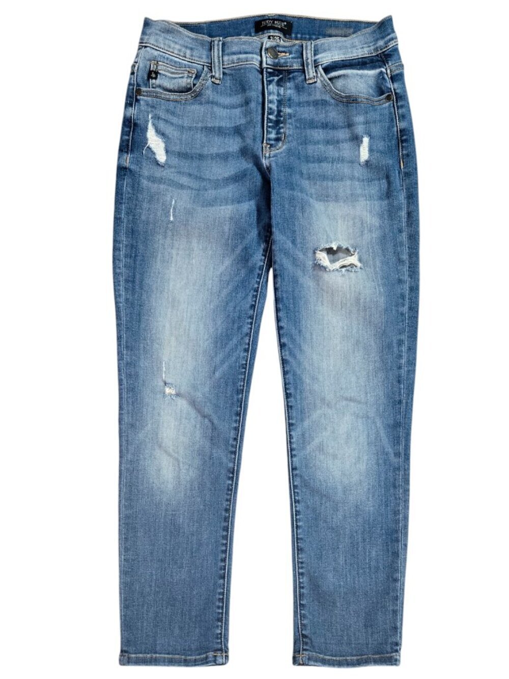 Judy Blue Boyfriend Fit Medium Wash Mid Rise Distressed Jeans Stretch JB8275MD